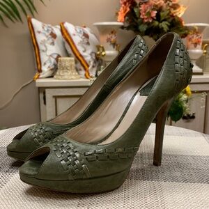 Christian Dior Olive Green Leather Peep Toe Pumps Size 36